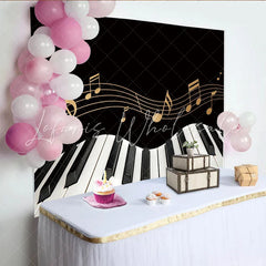 Lofaris Black and Gold Piano Keyboard Music Photography Backdrop Elegant Musical Notes Background for Studio Photoshoot and Party Decor
