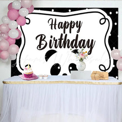 Lofaris Black and White Panda Happy Birthday Backdrop Polka Dots Party Background for Kids