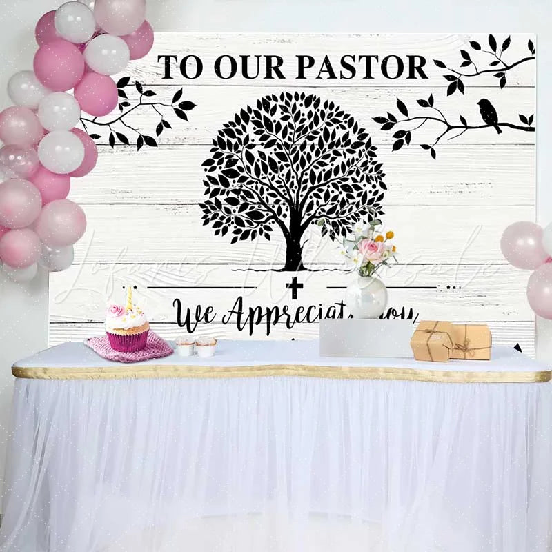 Lofaris Black and White Tree of Life Pastor Appreciation Backdrop Thank You Church Event Decor Photography Background