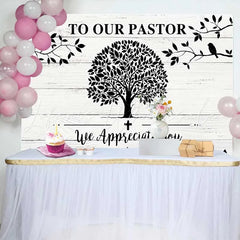 Lofaris Black and White Tree of Life Pastor Appreciation Backdrop Thank You Church Event Decor Photography Background