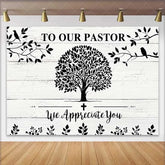 Lofaris Black and White Tree of Life Pastor Appreciation Backdrop Thank You Church Event Decor Photography Background