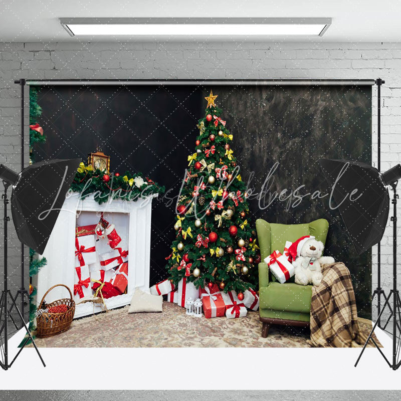Lofaris Black Room White Fireplace Christmas Photo Backdrop