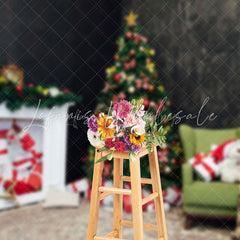 Lofaris Black Room White Fireplace Christmas Photo Backdrop