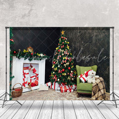 Lofaris Black Room White Fireplace Christmas Photo Backdrop