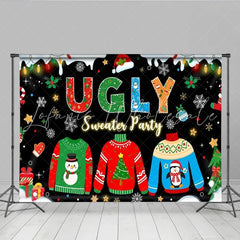 Lofaris Black Ugly Sweater Party Backdrop Neon Style Christmas Sweaters Photography Background Xmas Holiday Party Decoration Prop