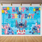 Lofaris Blue and Pink Cartoon Birthday Backdrop with Cake and Confetti Fun Party Background for Kids Celebration