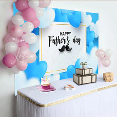 Lofaris Blue and White Heart Fathers Day Backdrop with Mustache Festive Party Decor for Celebration Photography