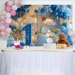 Lofaris Blue and White Hot Air Balloon First Birthday Party Backdrop Dreamy Sky Theme Celebration Decor