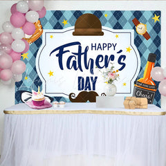 Lofaris Blue Argyle Happy Father’s Day Backdrop with Baseball Glove and Hat Mustache and Glasses Photo Background for Party Decor