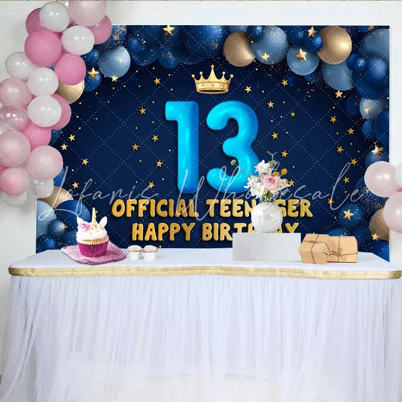 Lofaris Blue Balloon Arch 13th Birthday Backdrop Official Teenager 13 Gold Stars Party Decoration