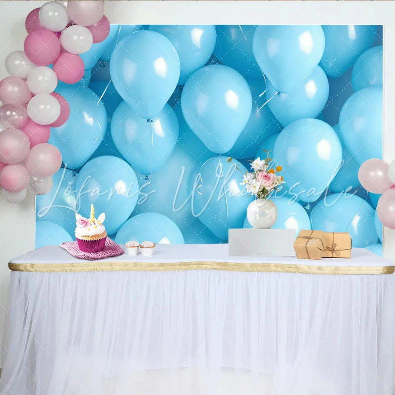 Lofaris Blue Balloons Backdrop 3D Birthday Cake Smash Photography Background