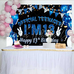 Lofaris Blue Balloons Official Teenager 13th Birthday Backdrop IM 13 Galaxy Stars Milestone Party Decor