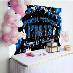Lofaris Blue Balloons Official Teenager 13th Birthday Backdrop IM 13 Galaxy Stars Milestone Party Decor