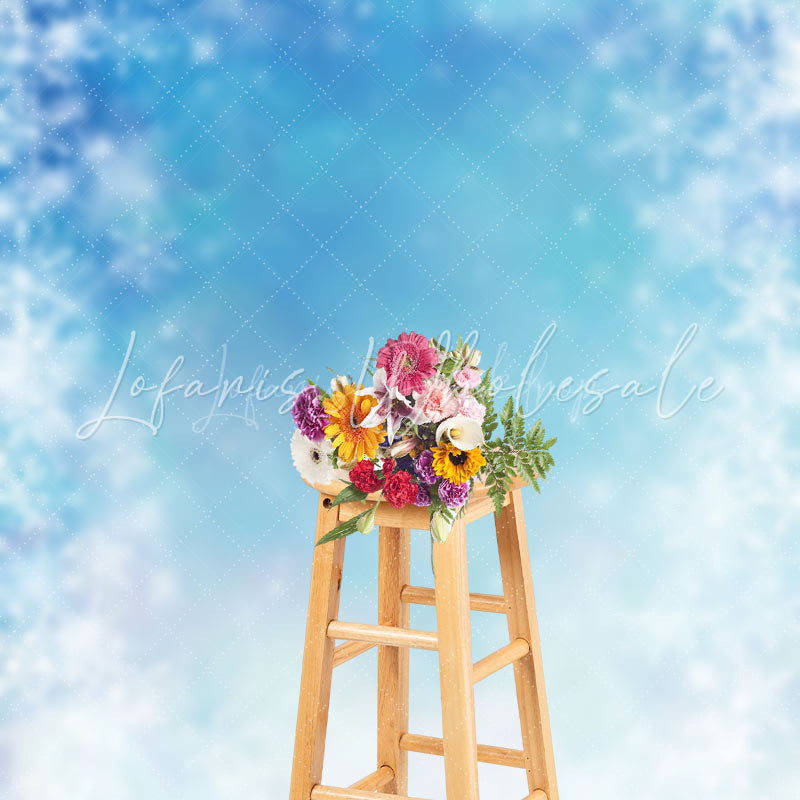 Lofaris Blue Bokeh Snowflake Winter Scenery Sweep Backdrop