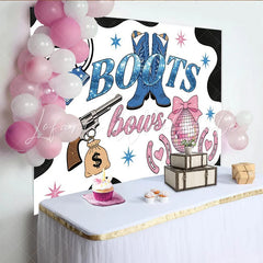 Lofaris Blue Boots and Pink Bows Baby Shower Backdrop with Cow Print Western Gender Reveal Party Photography Background