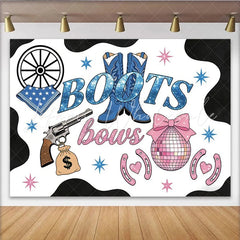 Lofaris Blue Boots and Pink Bows Baby Shower Backdrop with Cow Print Western Gender Reveal Party Photography Background