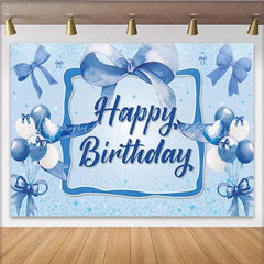 Lofaris Blue Bow Happy Birthday Backdrop Watercolor Balloons Diamonds Sparkle Background Boy Prince Party Cake Table Banner