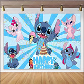 Lofaris Blue Cartoon Birthday Backdrop with Alien Characters Cake and Ice Cream Fun Party Decoration for Kids Photoshoot