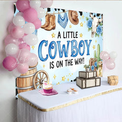 Lofaris Blue Cowboy Baby Shower Backdrop with Boots Hat and Cactus Western Theme Party Background for Boy Baby Shower Decorations