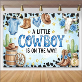 Lofaris Blue Cowboy Baby Shower Backdrop with Boots Hat and Cactus Western Theme Party Background for Boy Baby Shower Decorations