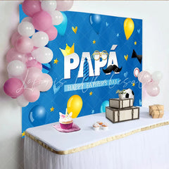 Lofaris Blue Fathers Day Backdrop with PAPÁ Text Crown Mustache Ties Festive Party Background for Celebration