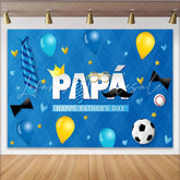 Lofaris Blue Fathers Day Backdrop with PAPÁ Text Crown Mustache Ties Festive Party Background for Celebration