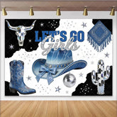 Lofaris Blue Glitter Cowgirl Disco Birthday Backdrop with Cowboy Hat and Boots Western Themed Photo Booth Background for Girls Party