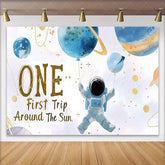 Lofaris Blue Gold Astronaut ONE First Trip Around The Sun Birthday Backdrop Outer Space First Birthday Party Decor
