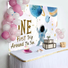 Lofaris Blue Gold Astronaut ONE First Trip Around The Sun Birthday Backdrop Outer Space First Birthday Party Decor