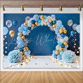 Lofaris Blue Gold Balloon Arch Birthday Cake Smash Backdrop Dark Blue Background Gold Stars String Lights Photography Party Decor