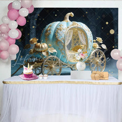 Lofaris Blue Gold Cinderella Pumpkin Carriage Photography Backdrop Elegant Fairytale Photo Booth Background for Princess Party