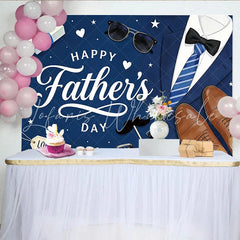 Lofaris Blue Happy Father’s Day Backdrop with Suit Tie and Gift Box Elegant Photography Background for Dad’s Celebration