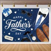 Lofaris Blue Happy Father’s Day Backdrop with Suit Tie and Gift Box Elegant Photography Background for Dad’s Celebration
