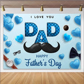 Lofaris Blue Hearts and Mustache Father’s Day Backdrop with I Love You Dad Text Happy Father’s Day Party Decor for Photo Booth Props