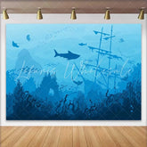 Lofaris Blue Ocean Underwater World natural scenery backdrop with Sharks Stingrays Sunken Ship for Marine Life Photography