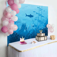 Lofaris Blue Ocean Underwater World natural scenery backdrop with Sharks Stingrays Sunken Ship for Marine Life Photography