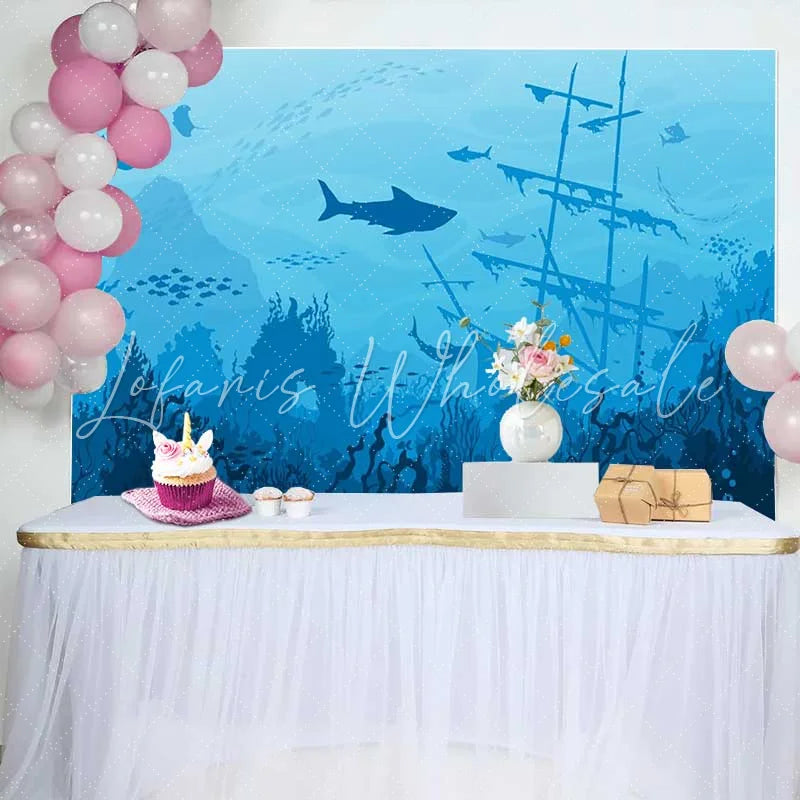 Lofaris Blue Ocean Underwater World natural scenery backdrop with Sharks Stingrays Sunken Ship for Marine Life Photography