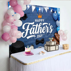 Lofaris Blue Plaid Father’s Day Backdrop with Balloons and Men’s Items Photo Background for Dad’s Celebration Party Decoration