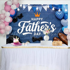 Lofaris Blue Plaid Father’s Day Backdrop with Balloons and Men’s Items Photo Background for Dad’s Celebration Party Decoration