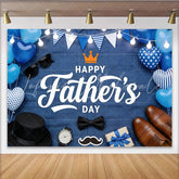 Lofaris Blue Plaid Father’s Day Backdrop with Balloons and Men’s Items Photo Background for Dad’s Celebration Party Decoration