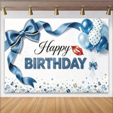 Lofaris Blue Ribbon Birthday Backdrop with Pearls Balloons and Sparkling Gems Elegant Party Background for Photoshoot and Celebration