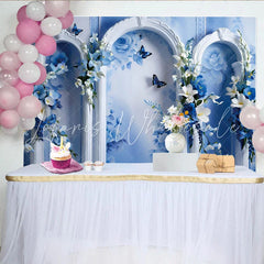 Lofaris Blue Rose Garden Fine Art Backdrop White Ornate Arch Photography Background