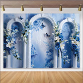 Lofaris Blue Rose Garden Fine Art Backdrop White Ornate Arch Photography Background