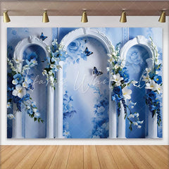 Lofaris Blue Rose Garden Fine Art Backdrop White Ornate Arch Photography Background