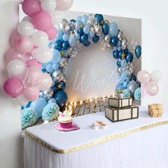 Lofaris Blue Silver Balloons White Brick Wall Birthday Cake Smash Backdrop Wooden Floor Boy Party Photography Background Decor