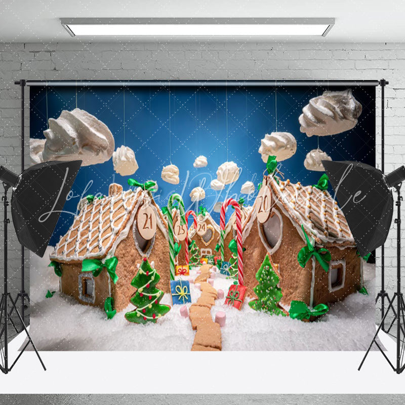 Lofaris Blue Sky Clouds Path Snowy Christmas House Backdrop