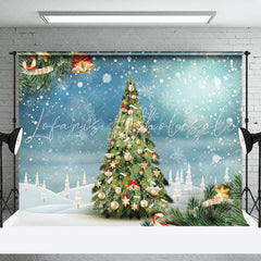 Lofaris Blue Snowflake Bell Pine Tree Christmas Backdrop