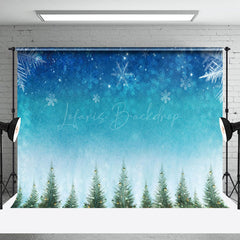 Lofaris Blue Snowy Night Snowflake Trees Christmas Backdrop