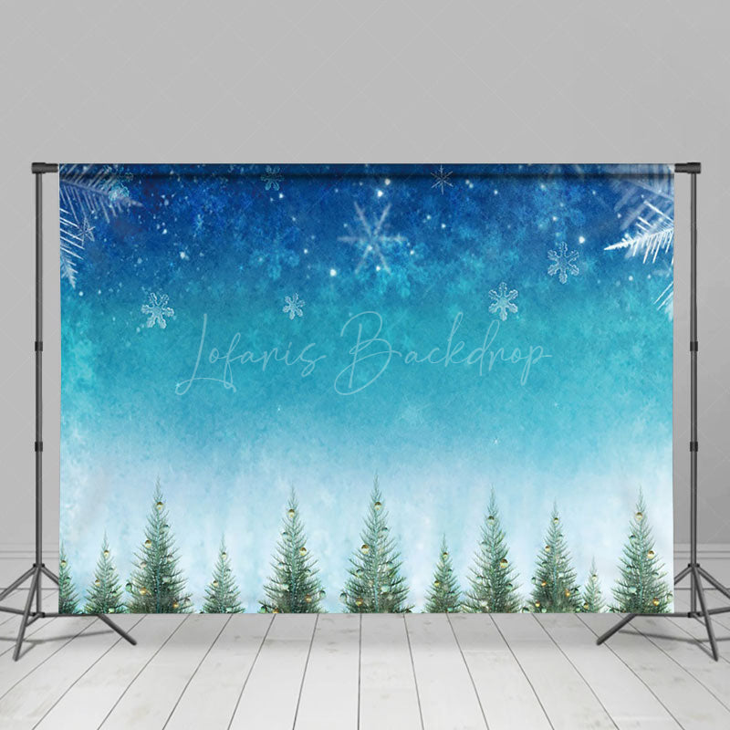 Lofaris Blue Snowy Night Snowflake Trees Christmas Backdrop