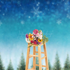 Lofaris Blue Snowy Night Snowflake Trees Christmas Backdrop